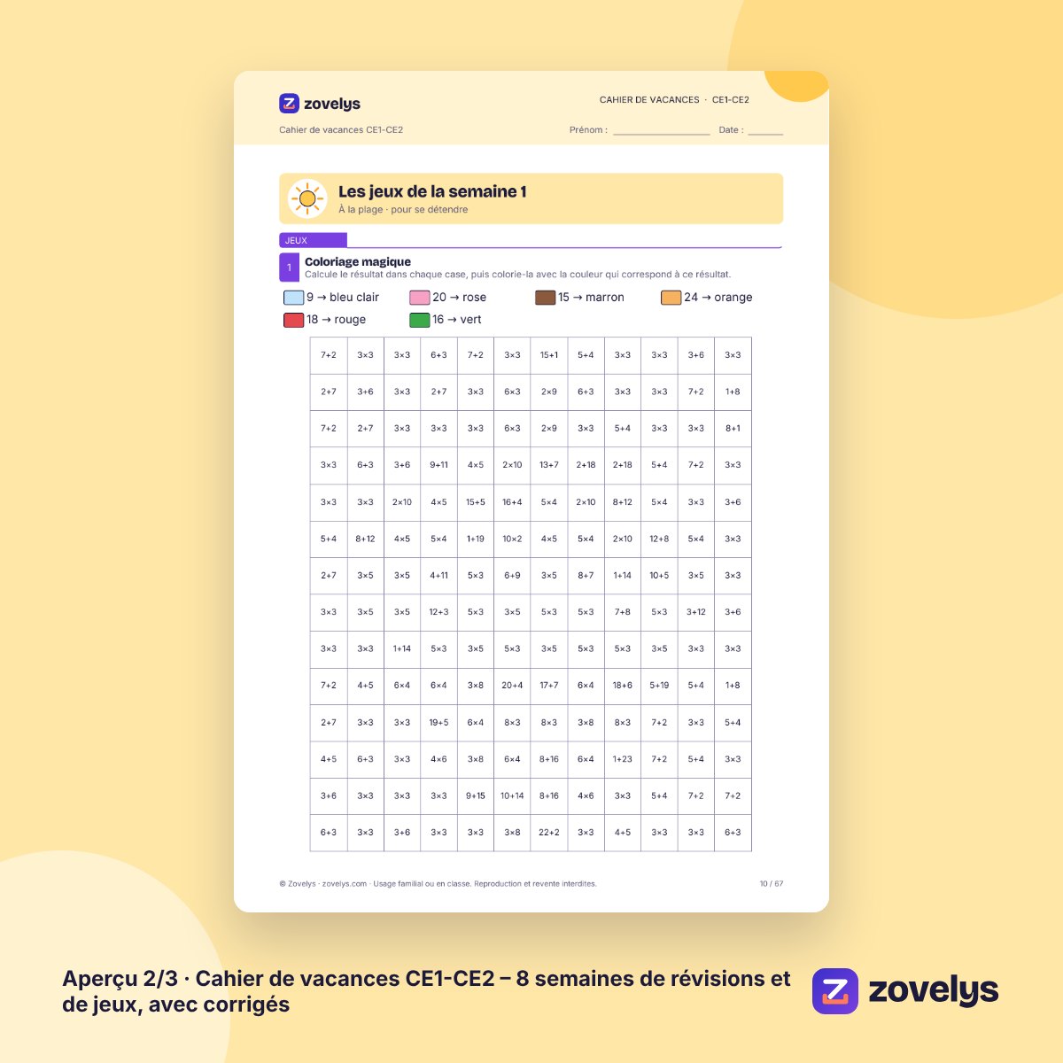 Cahier de vacances CE1-CE2 – 8 semaines de révisions et de jeux, avec corrigés – aperçu 2