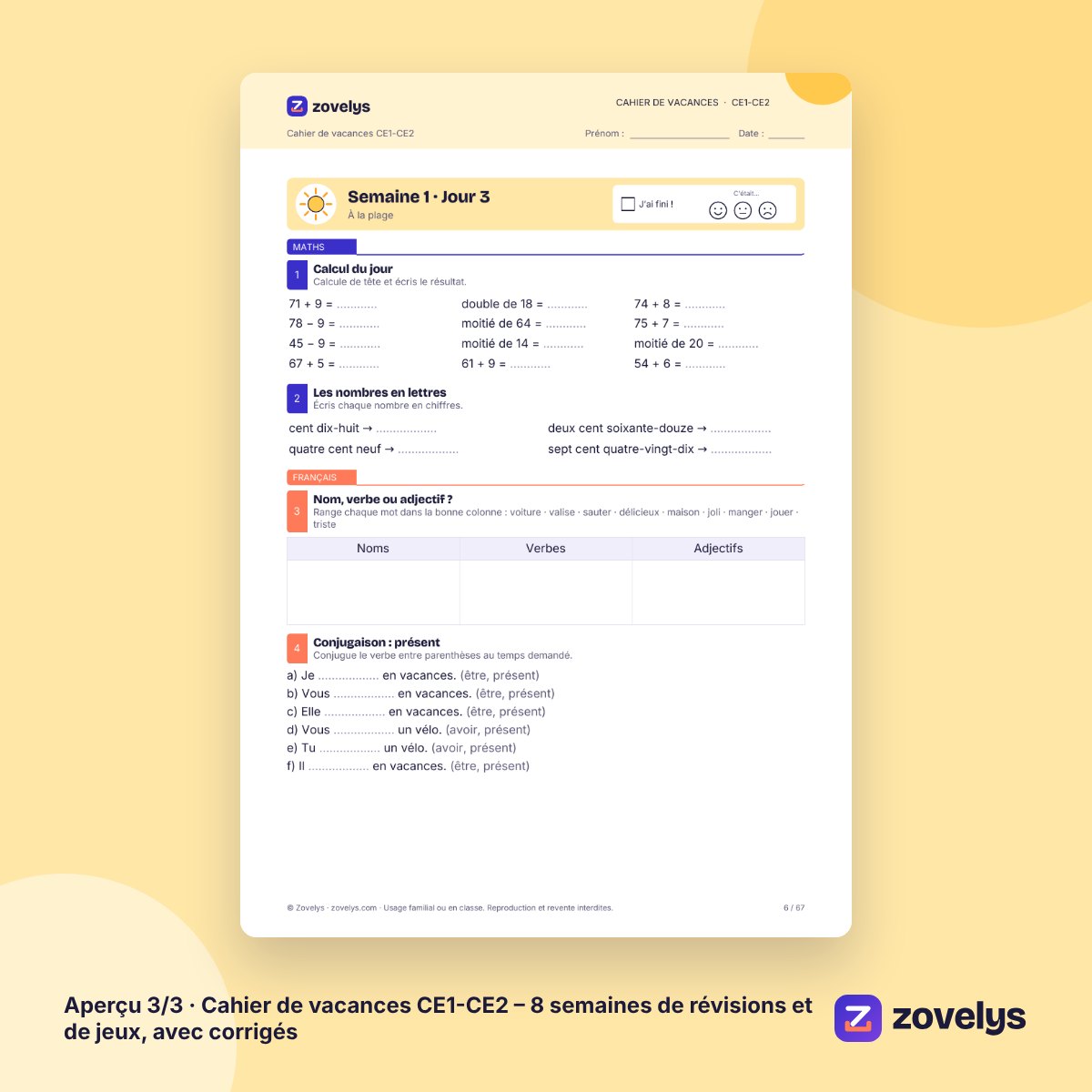 Cahier de vacances CE1-CE2 – 8 semaines de révisions et de jeux, avec corrigés – aperçu 3