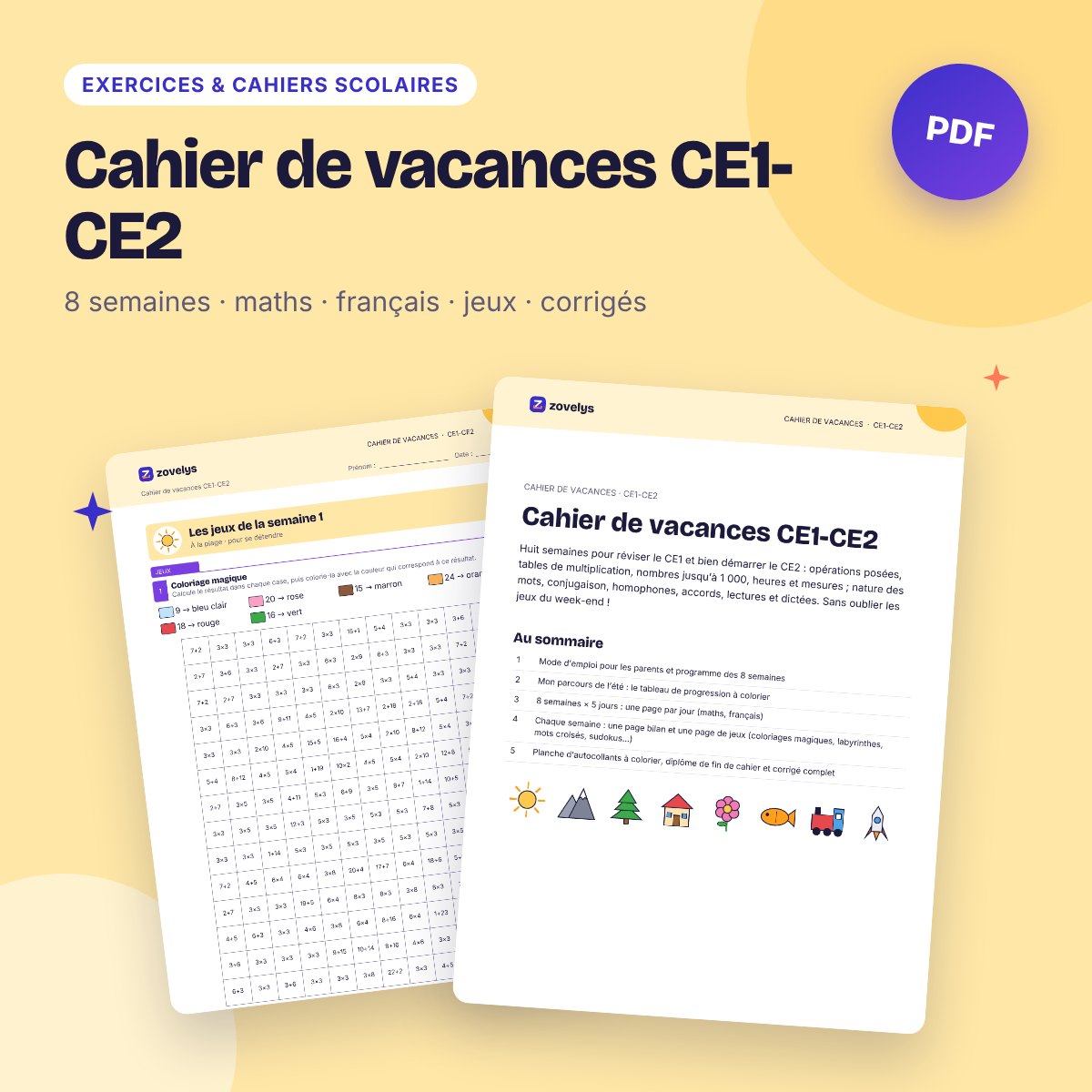 Cahier de vacances CE1-CE2 – 8 semaines de révisions et de jeux, avec corrigés