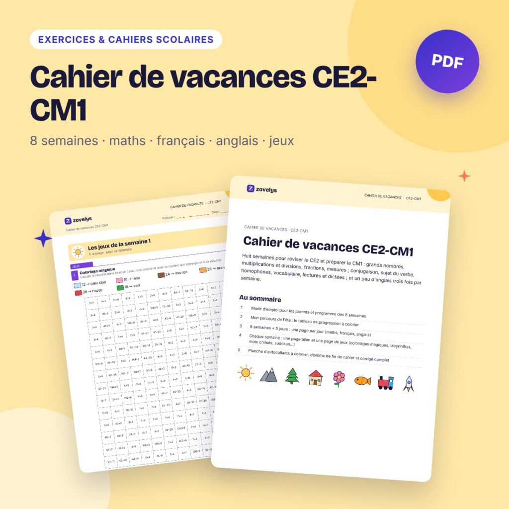Cahier de vacances CE2-CM1 – maths, français, anglais et jeux, avec corrigés