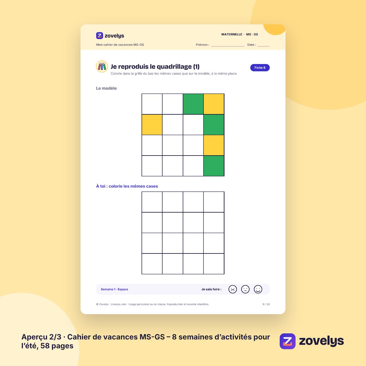 Cahier de vacances MS-GS – 8 semaines d’activités pour l’été, 58 pages – aperçu 2