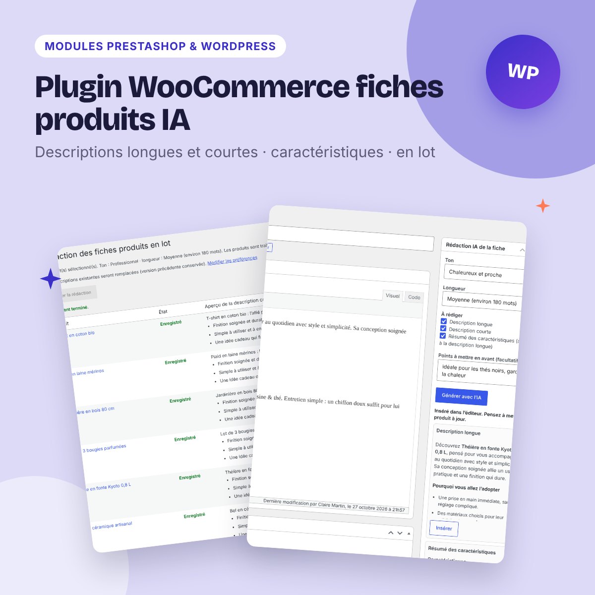 Plugin WooCommerce fiches produits IA – descriptions, Gemini et Groq gratuits