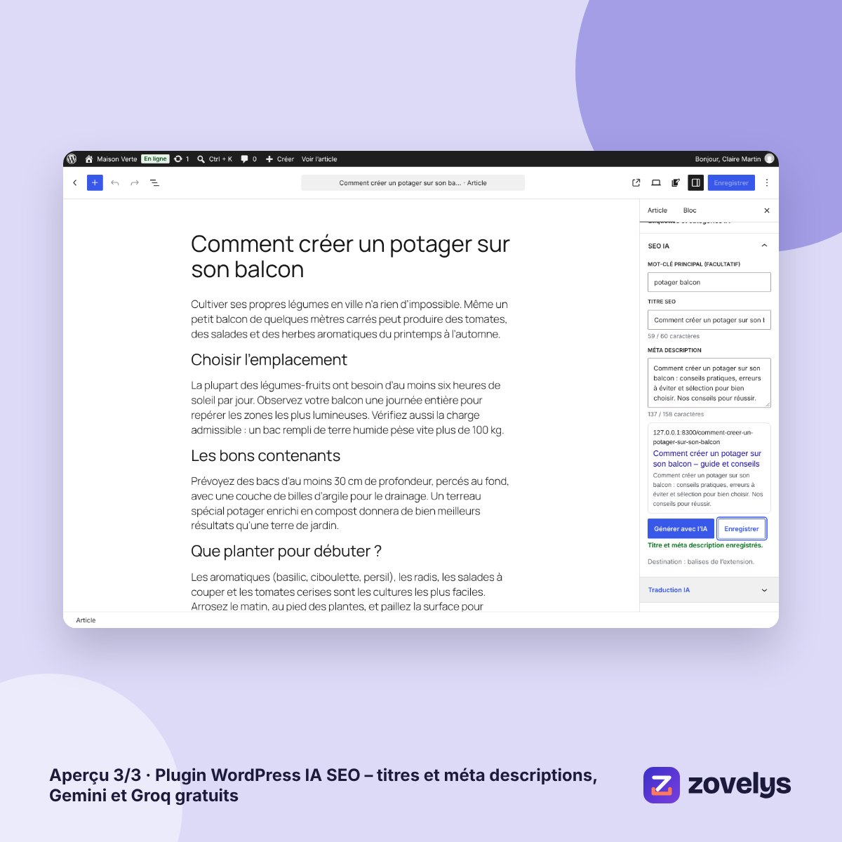 Plugin WordPress IA SEO – titres et méta descriptions, Gemini et Groq gratuits – aperçu 3