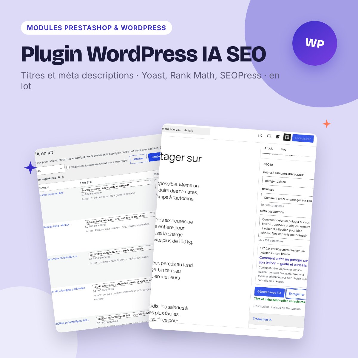 Plugin WordPress IA SEO – titres et méta descriptions, Gemini et Groq gratuits