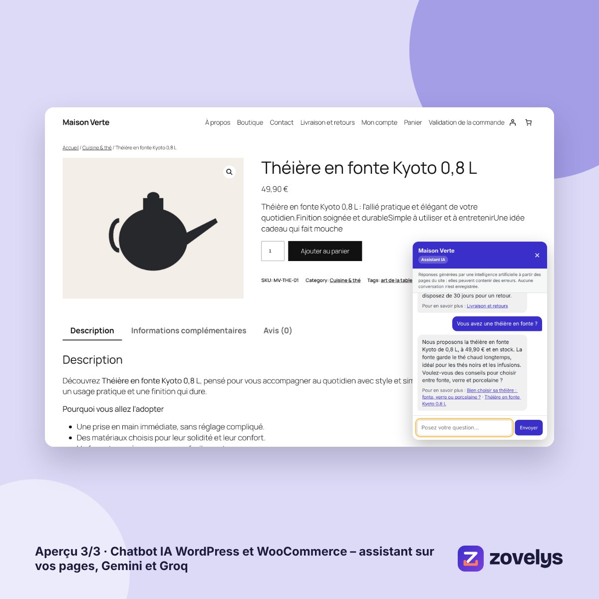 Chatbot IA WordPress et WooCommerce – assistant sur vos pages, Gemini et Groq – aperçu 3