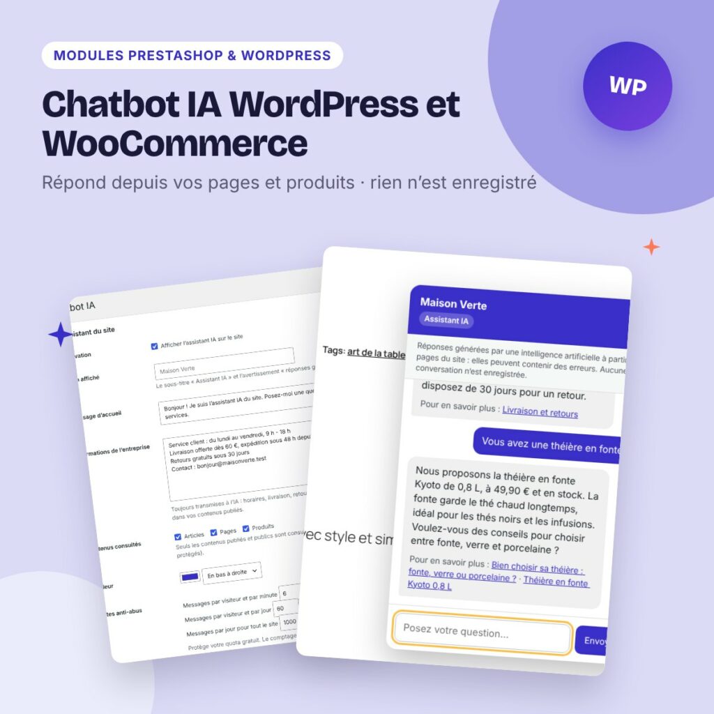 Chatbot IA WordPress et WooCommerce – assistant sur vos pages, Gemini et Groq