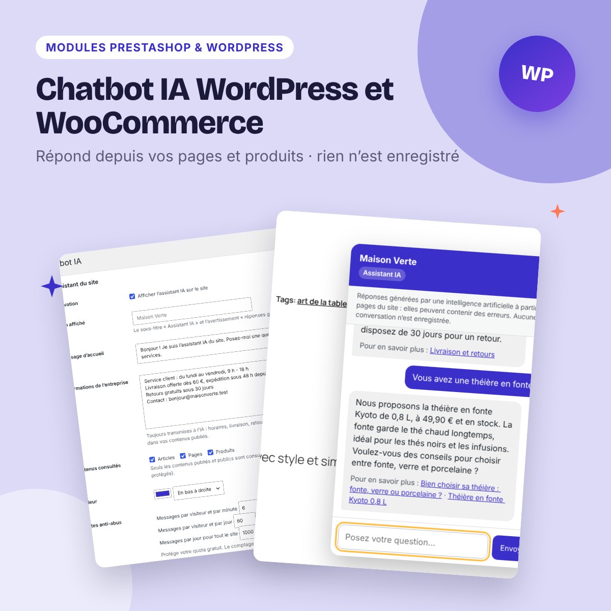Chatbot IA WordPress et WooCommerce – assistant sur vos pages, Gemini et Groq