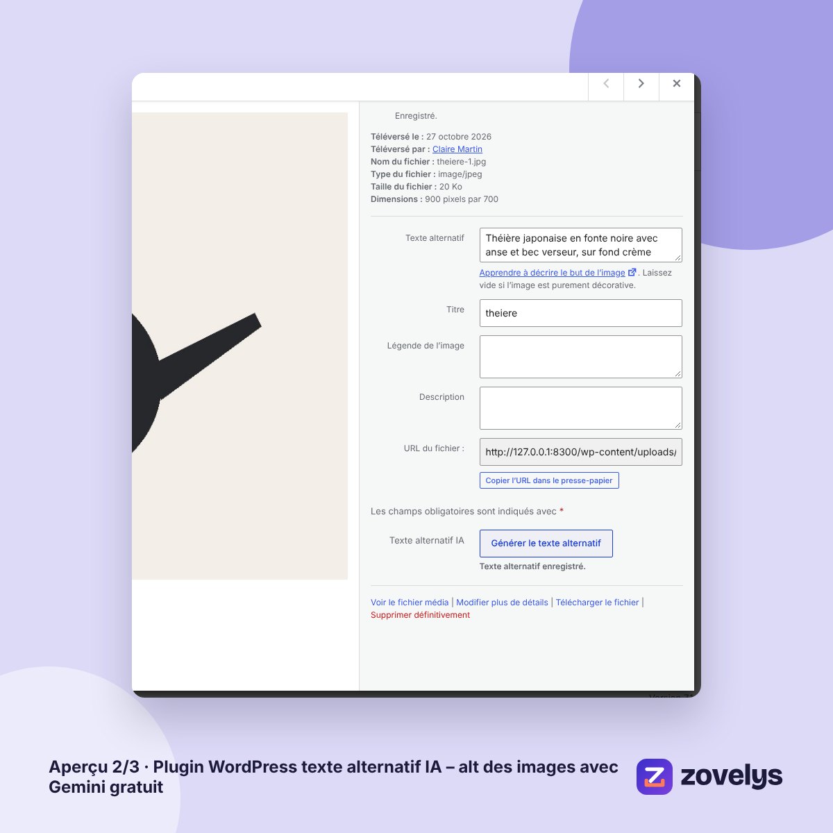 Plugin WordPress texte alternatif IA – alt des images avec Gemini gratuit – aperçu 2