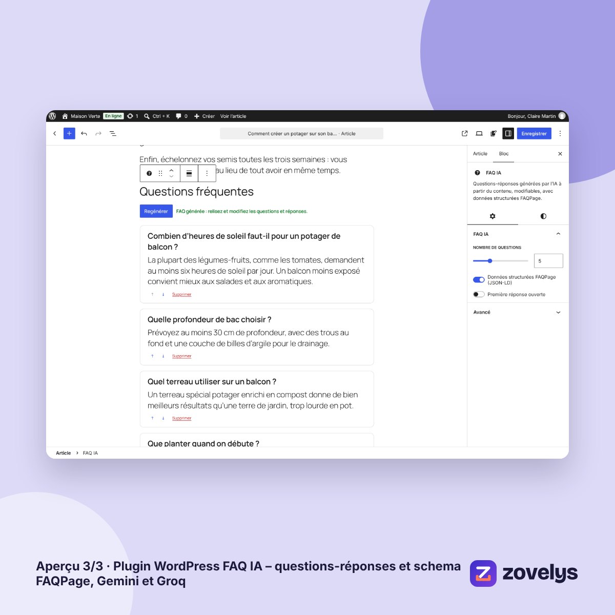 Plugin WordPress FAQ IA – questions-réponses et schema FAQPage, Gemini et Groq – aperçu 3