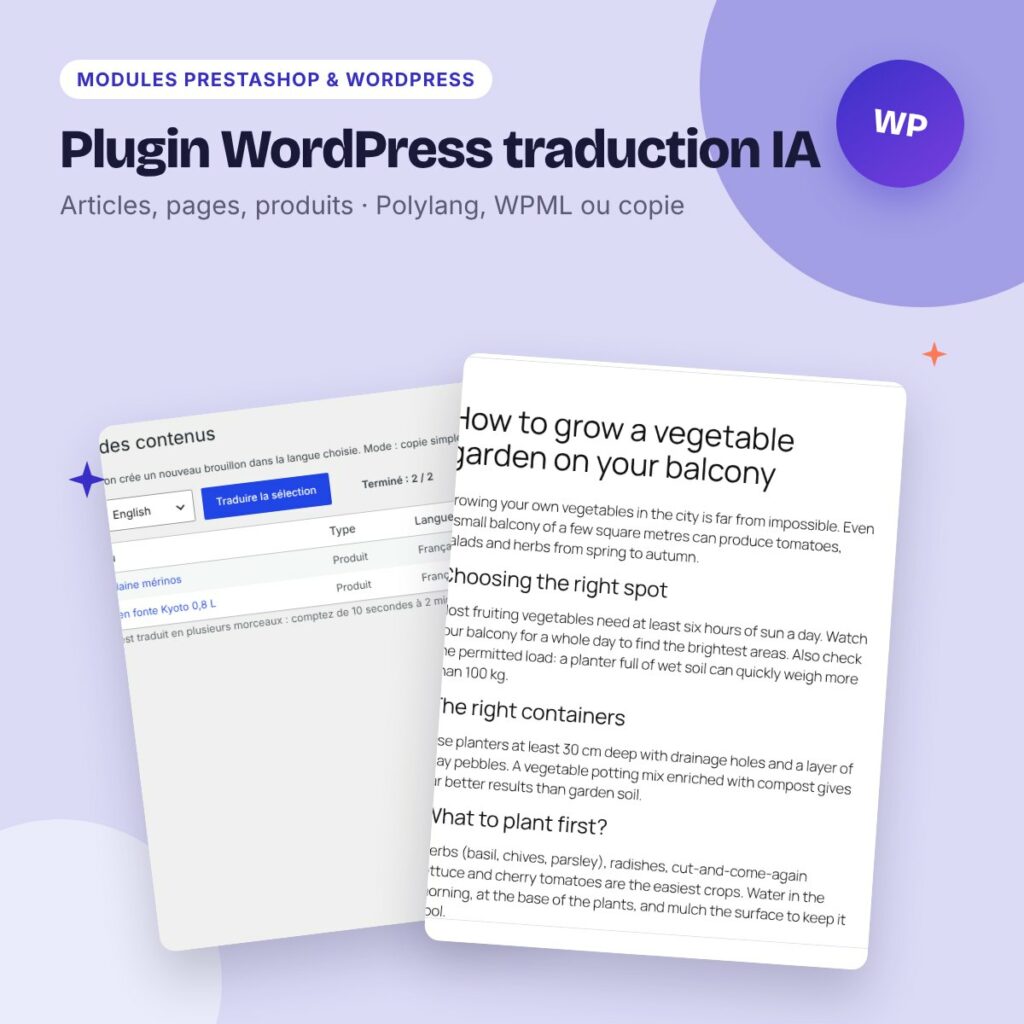 Plugin WordPress traduction IA – Polylang, WPML ou copie, avec Gemini et Groq