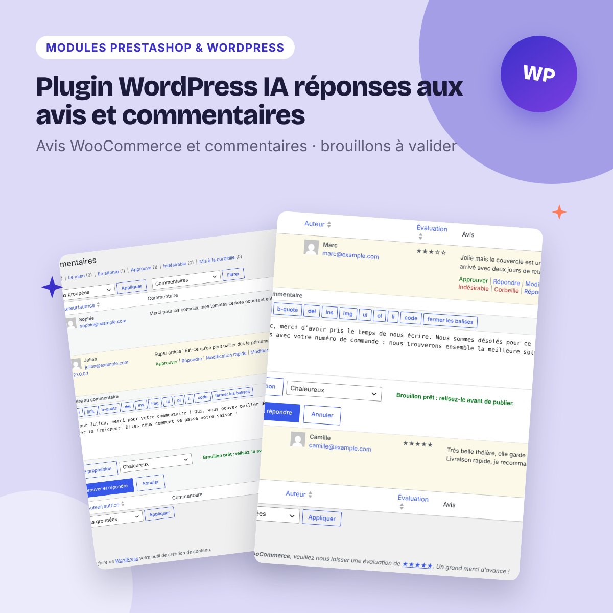 Plugin WordPress IA réponses aux avis et commentaires – WooCommerce et Gemini