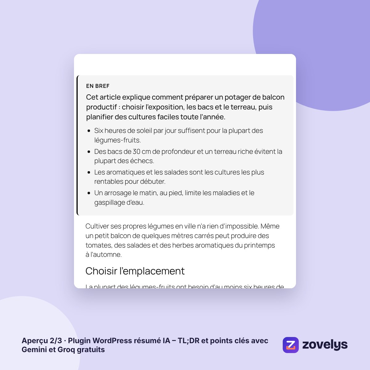 Plugin WordPress résumé IA – TL;DR et points clés avec Gemini et Groq gratuits – aperçu 2