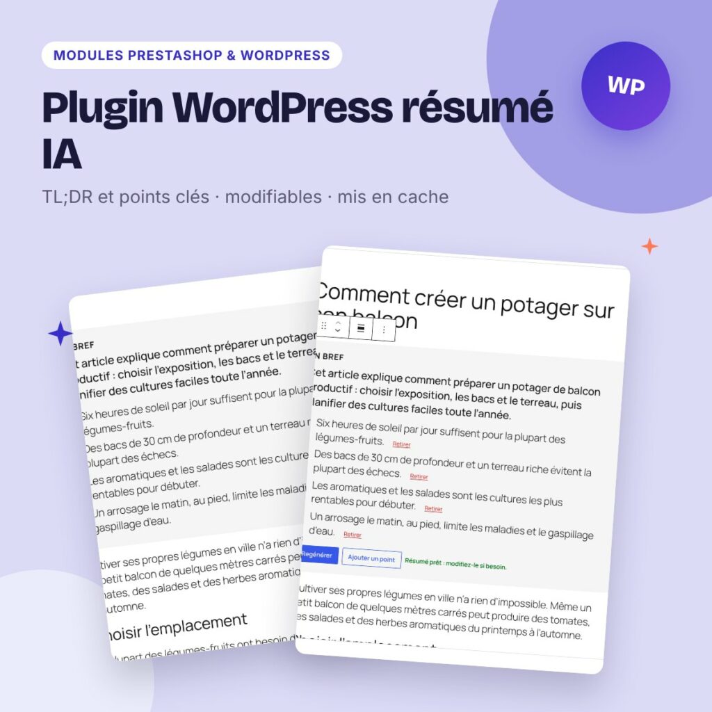 Plugin WordPress résumé IA – TL;DR et points clés avec Gemini et Groq gratuits