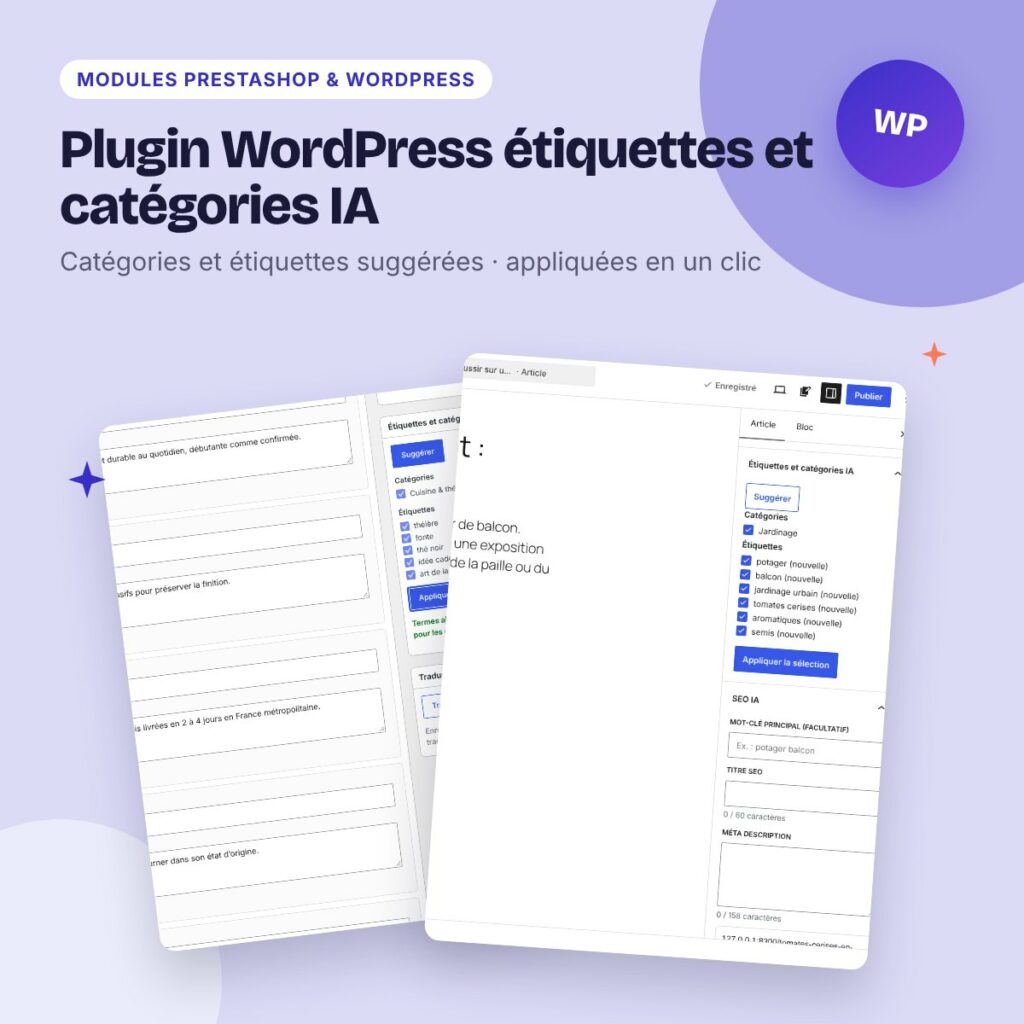 Plugin WordPress étiquettes et catégories IA – tags auto avec Gemini et Groq