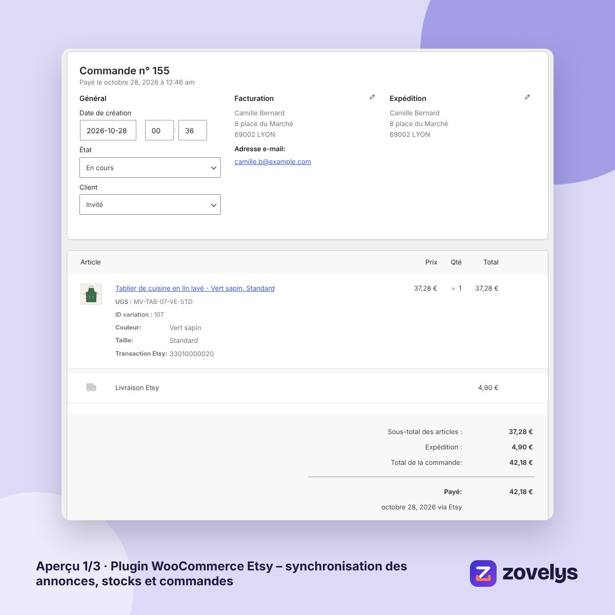 Plugin WooCommerce Etsy – synchronisation des annonces, stocks et commandes – aperçu 1