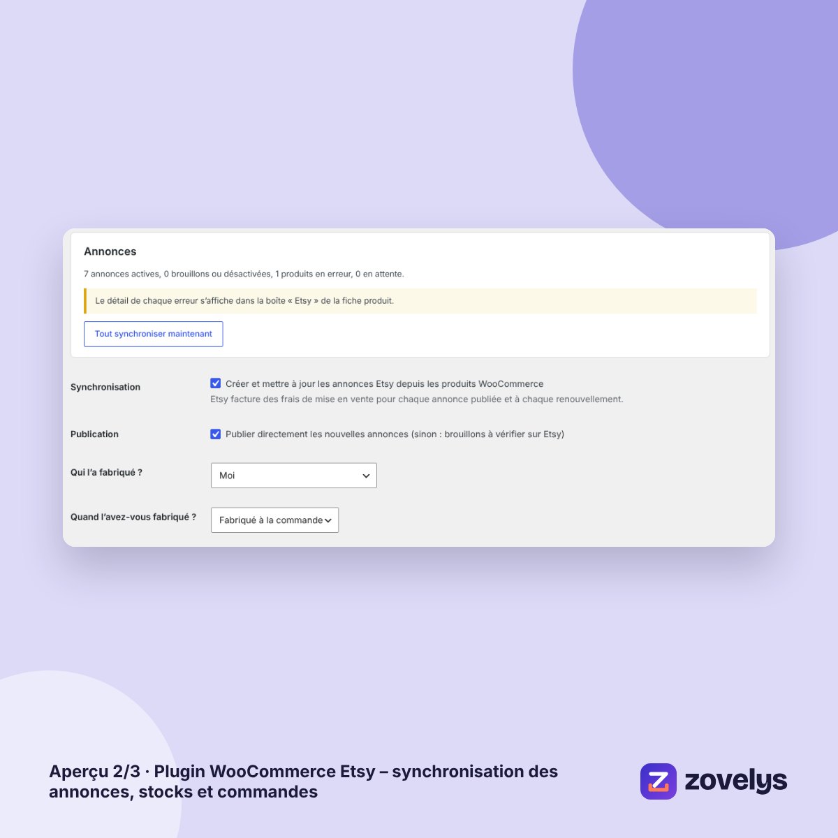 Plugin WooCommerce Etsy – synchronisation des annonces, stocks et commandes – aperçu 2