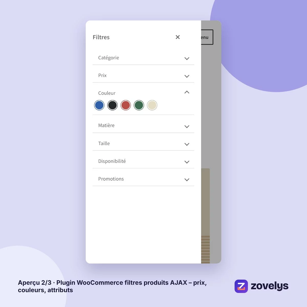 Plugin WooCommerce filtres produits AJAX – prix, couleurs, attributs – aperçu 2