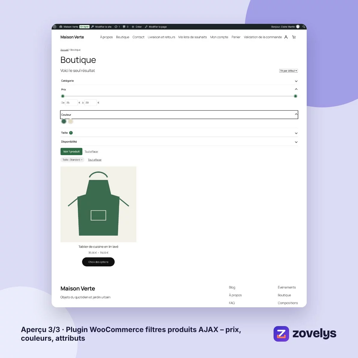 Plugin WooCommerce filtres produits AJAX – prix, couleurs, attributs – aperçu 3