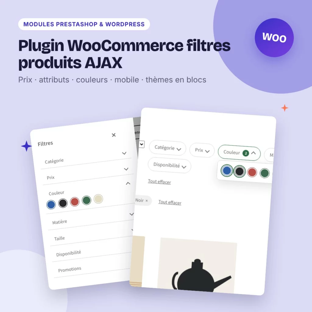 Plugin WooCommerce filtres produits AJAX – prix, couleurs, attributs