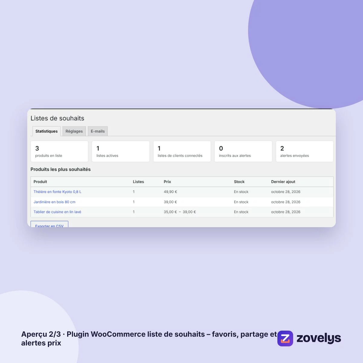 Plugin WooCommerce liste de souhaits – favoris, partage et alertes prix – aperçu 2
