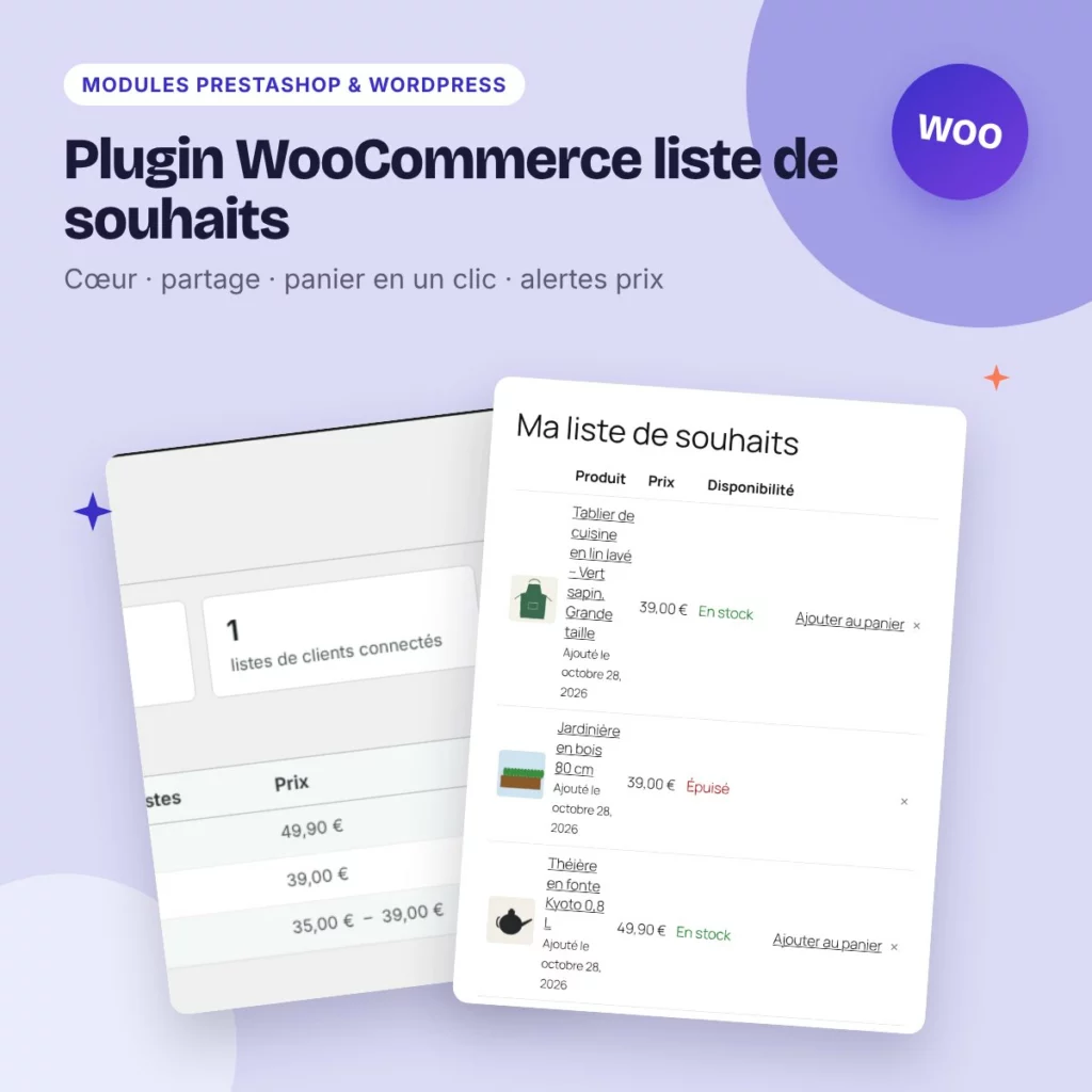 Plugin WooCommerce liste de souhaits – favoris, partage et alertes prix