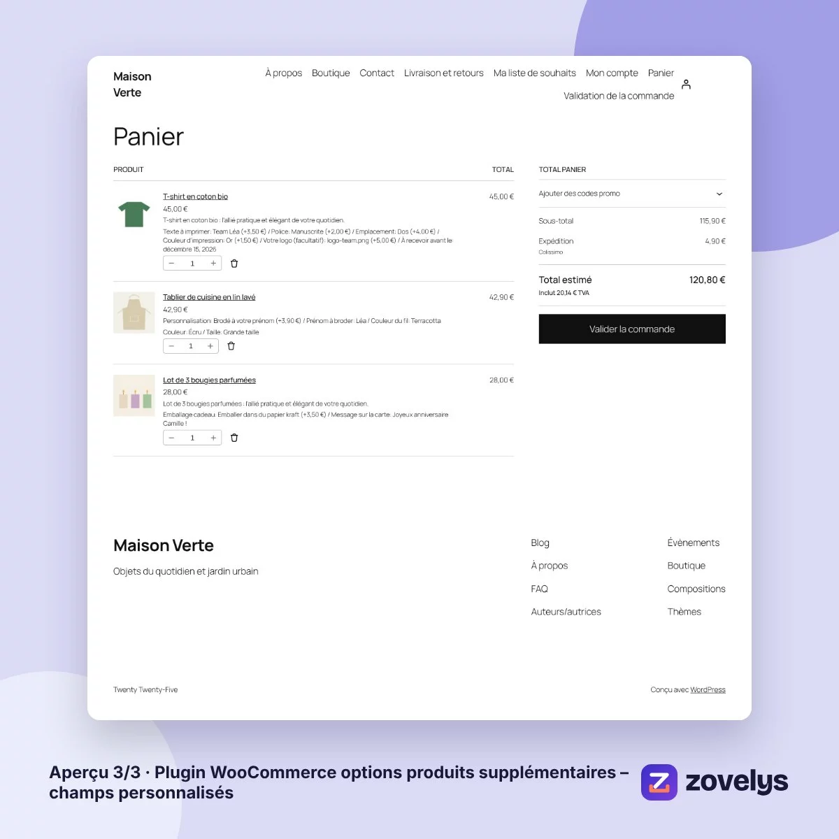 Plugin WooCommerce options produits supplémentaires – champs personnalisés – aperçu 3