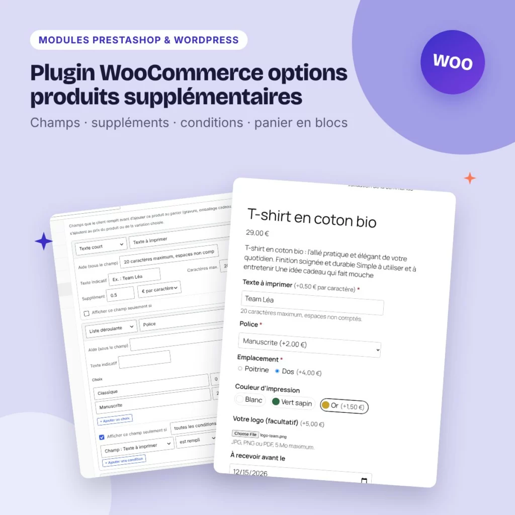 Plugin WooCommerce options produits supplémentaires – champs personnalisés