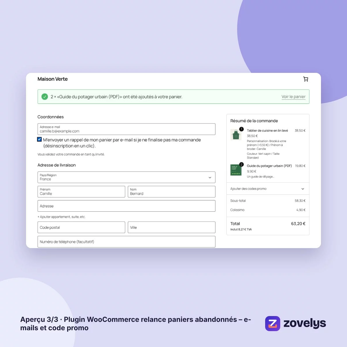 Plugin WooCommerce relance paniers abandonnés – e-mails et code promo – aperçu 3