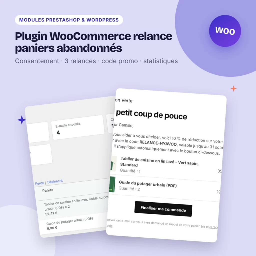 Plugin WooCommerce relance paniers abandonnés – e-mails et code promo