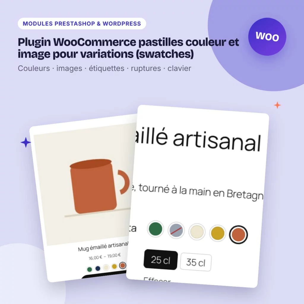 Plugin WooCommerce pastilles couleur et image pour variations (swatches)