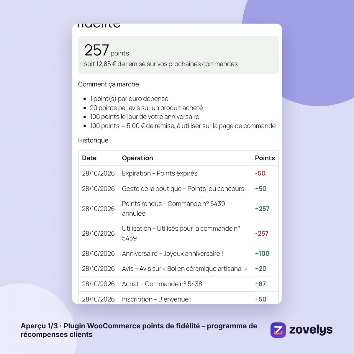 Plugin WooCommerce points de fidélité – programme de récompenses clients – aperçu 1