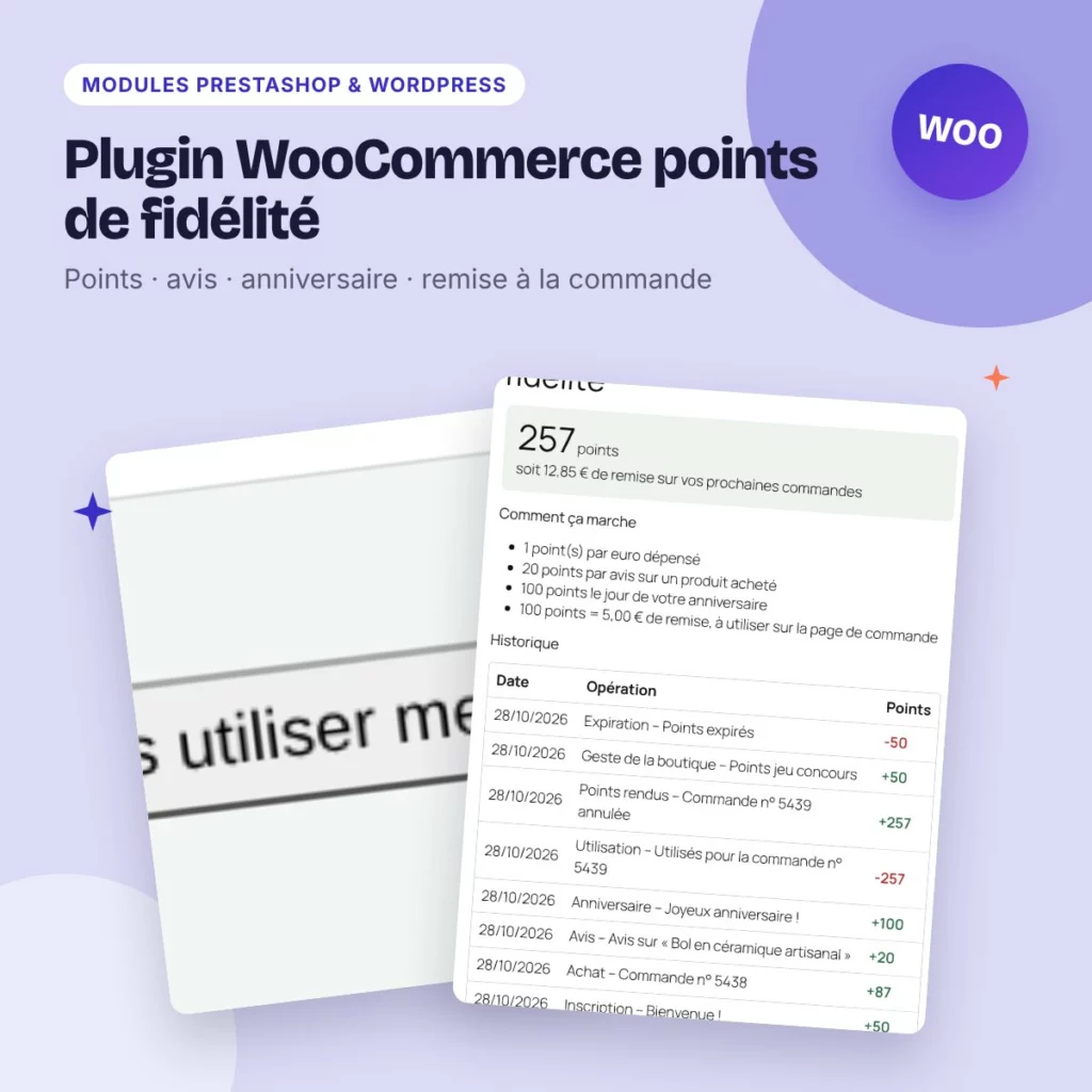 Plugin WooCommerce points de fidélité – programme de récompenses clients