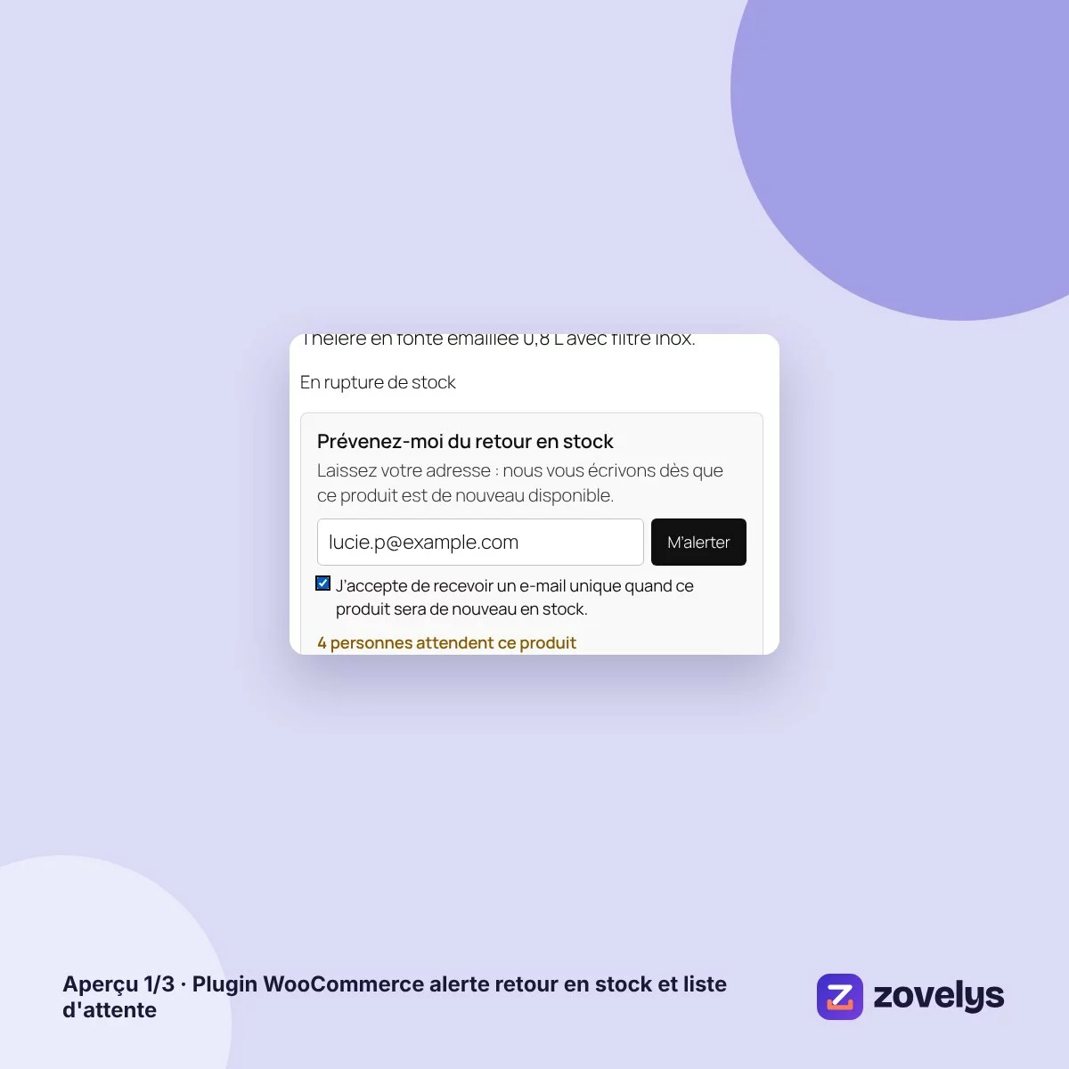 Plugin WooCommerce alerte retour en stock et liste d'attente – aperçu 1