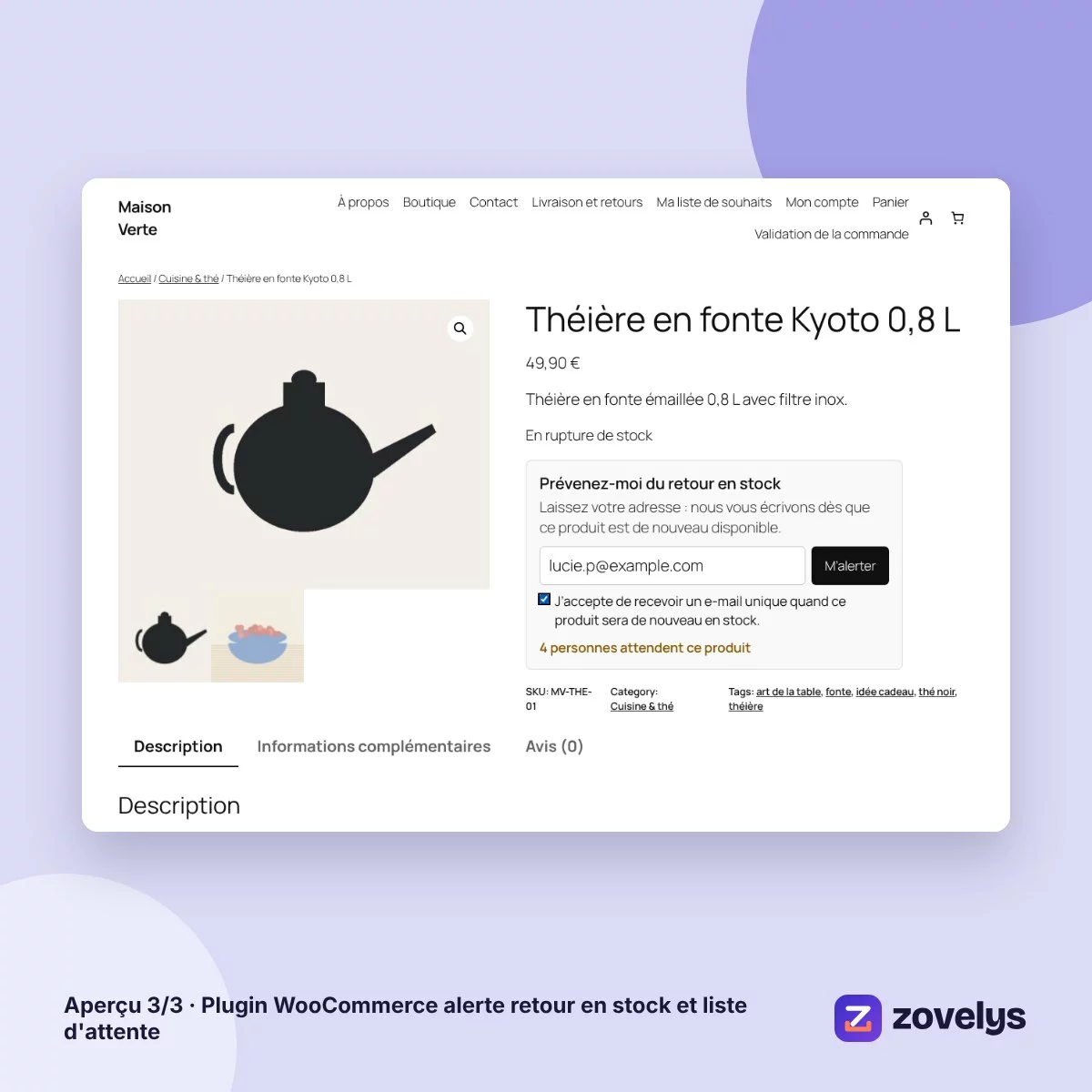 Plugin WooCommerce alerte retour en stock et liste d'attente – aperçu 3