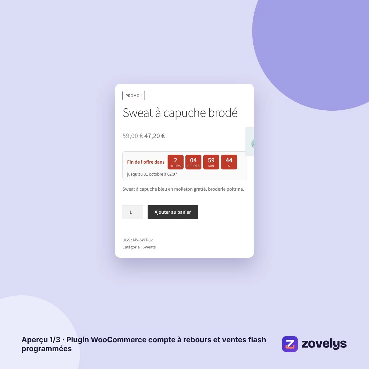 Plugin WooCommerce compte à rebours et ventes flash programmées – aperçu 1
