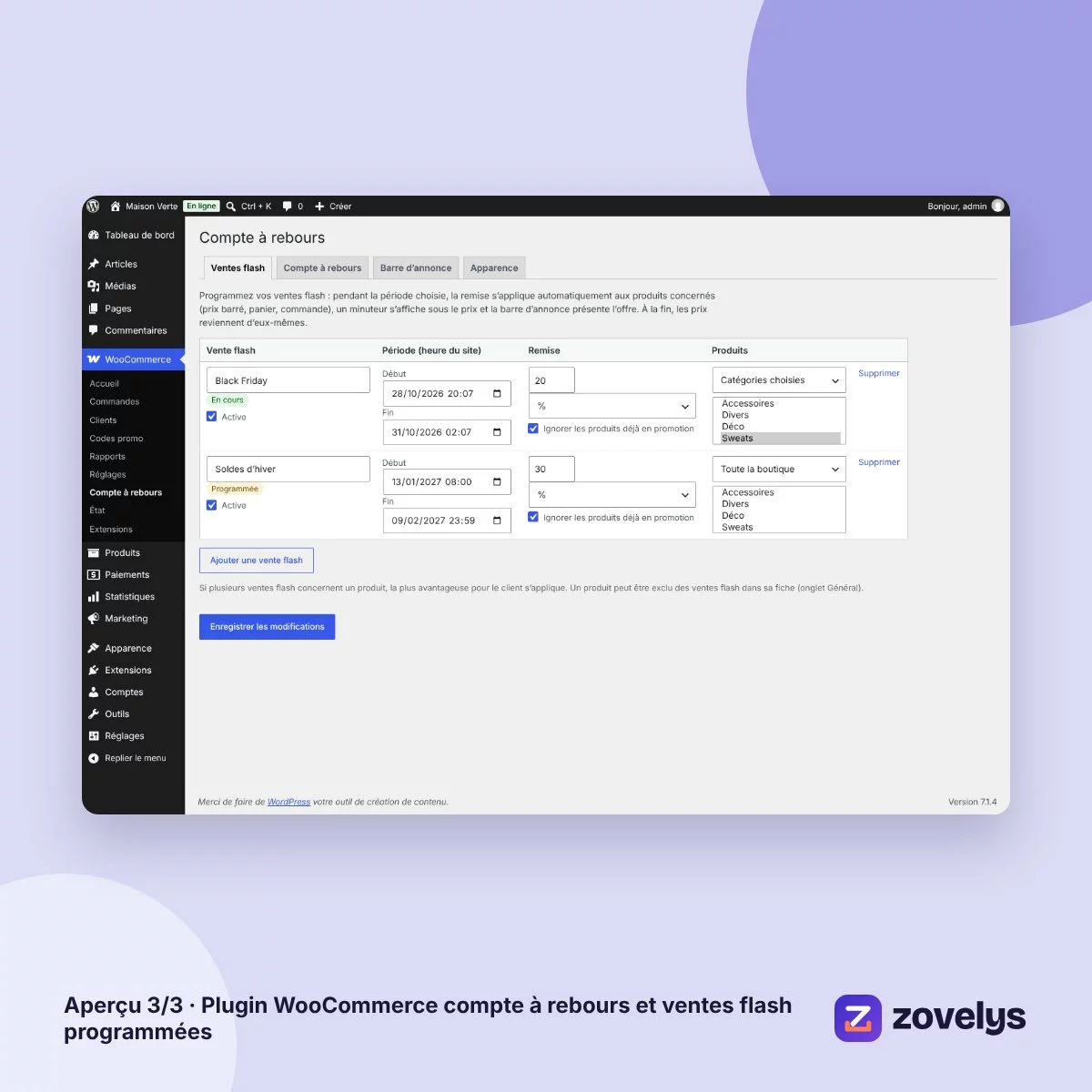 Plugin WooCommerce compte à rebours et ventes flash programmées – aperçu 3