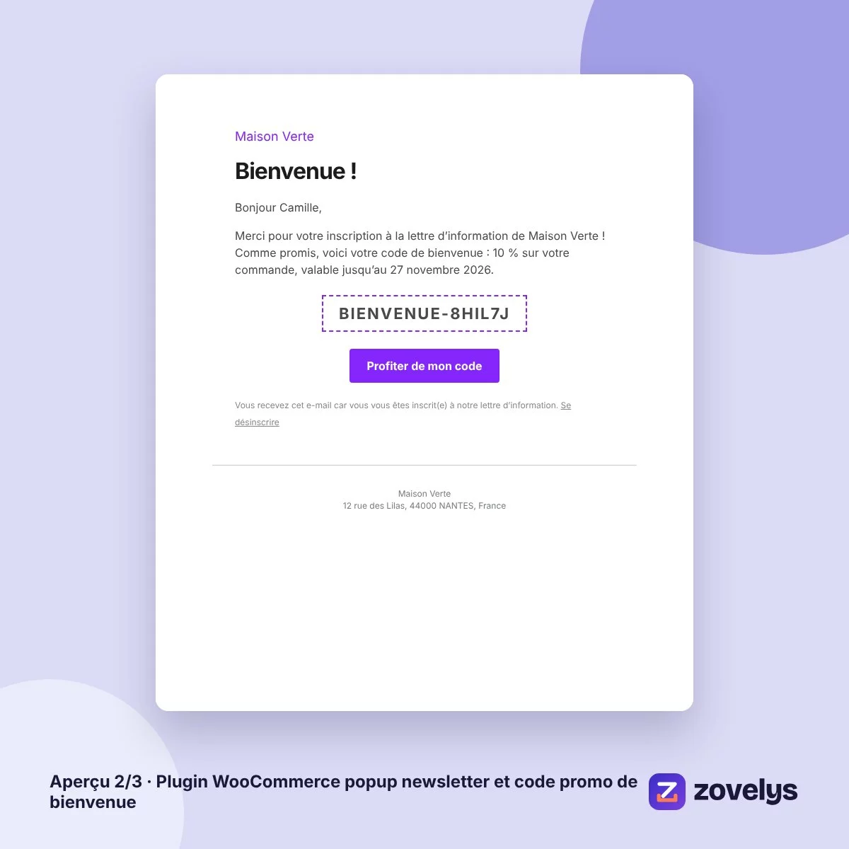 Plugin WooCommerce popup newsletter et code promo de bienvenue – aperçu 2