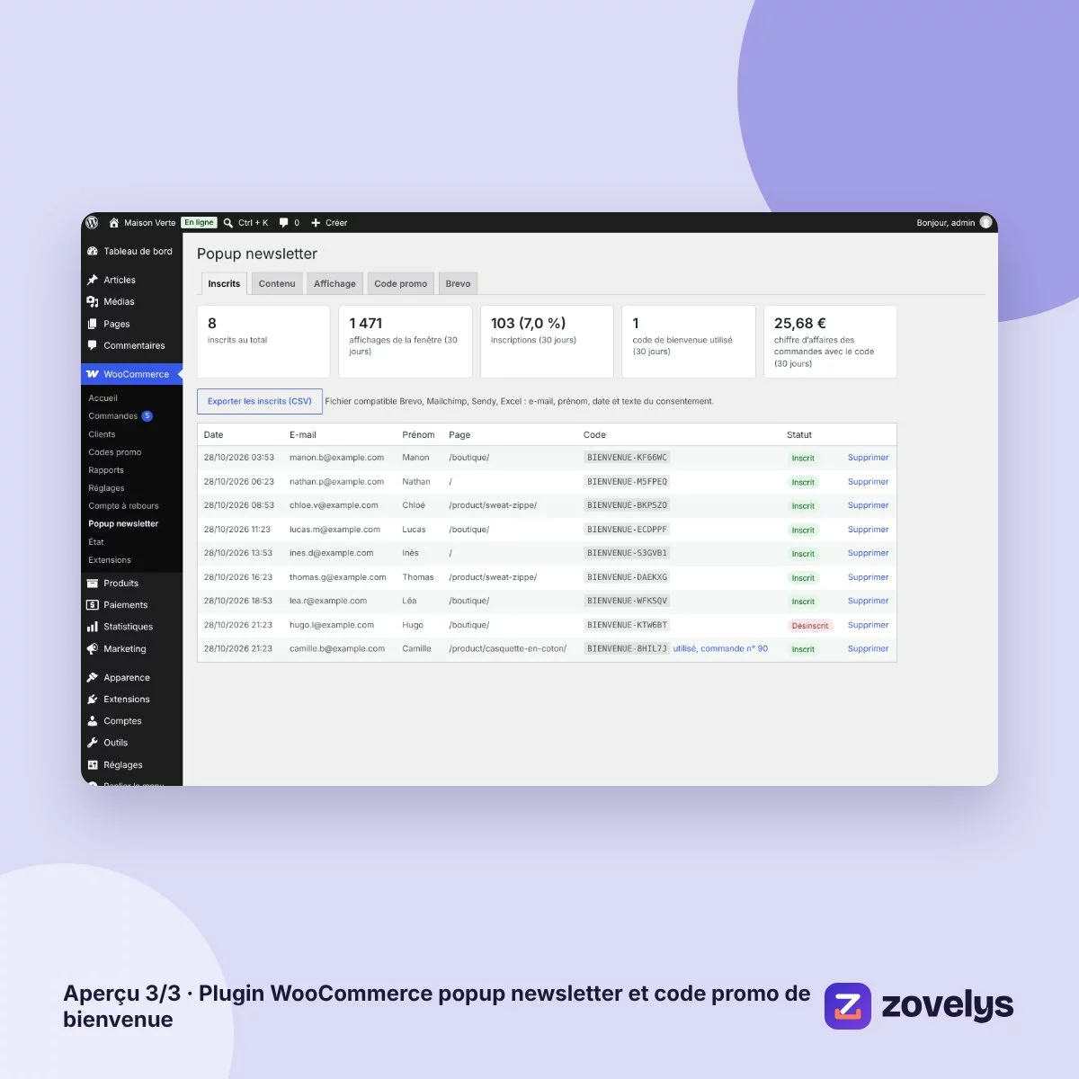 Plugin WooCommerce popup newsletter et code promo de bienvenue – aperçu 3