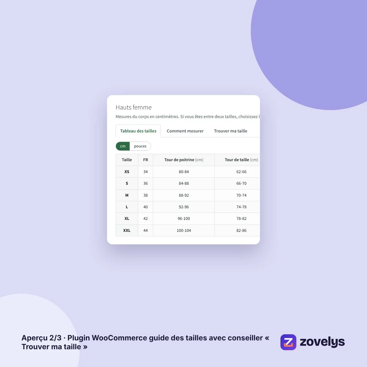 Plugin WooCommerce guide des tailles avec conseiller « Trouver ma taille » – aperçu 2