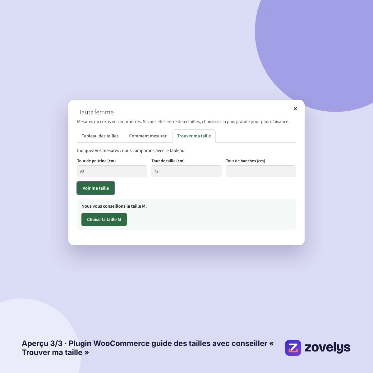Plugin WooCommerce guide des tailles avec conseiller « Trouver ma taille » – aperçu 3
