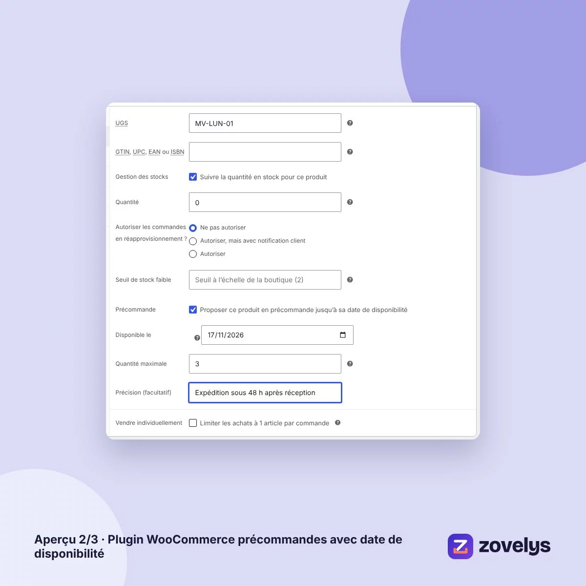 Plugin WooCommerce précommandes avec date de disponibilité – aperçu 2
