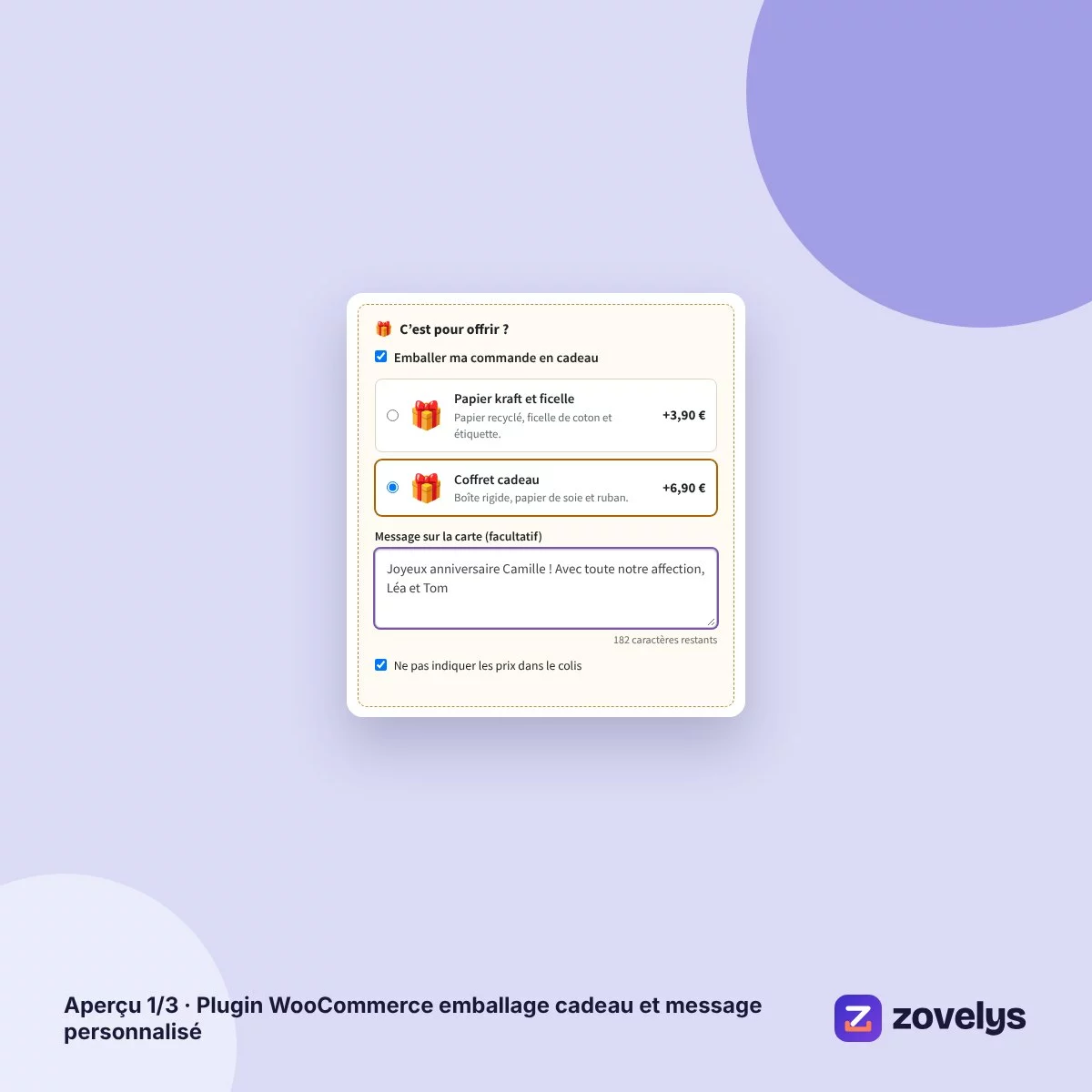 Plugin WooCommerce emballage cadeau et message personnalisé – aperçu 1