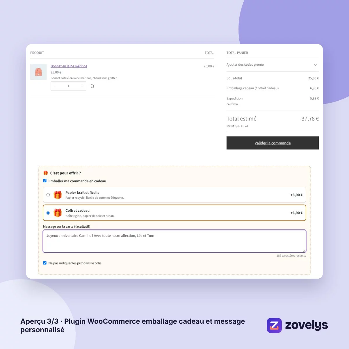 Plugin WooCommerce emballage cadeau et message personnalisé – aperçu 3