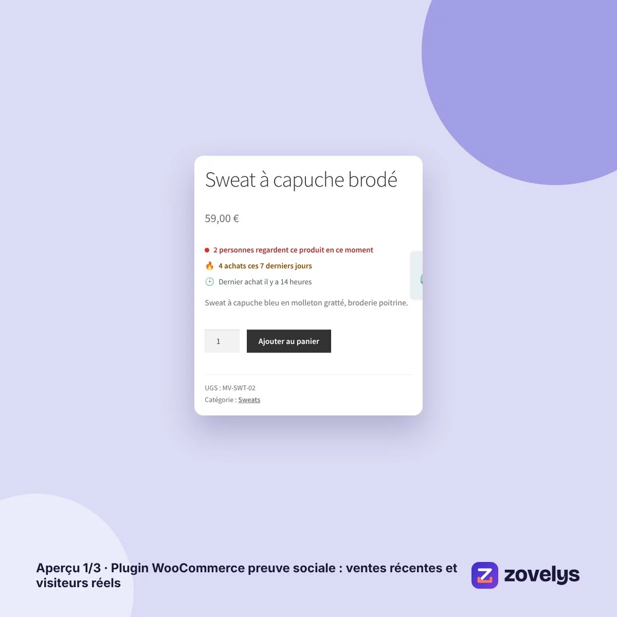 Plugin WooCommerce preuve sociale : ventes récentes et visiteurs réels – aperçu 1