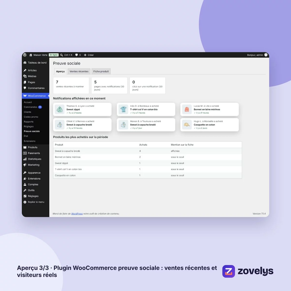 Plugin WooCommerce preuve sociale : ventes récentes et visiteurs réels – aperçu 3