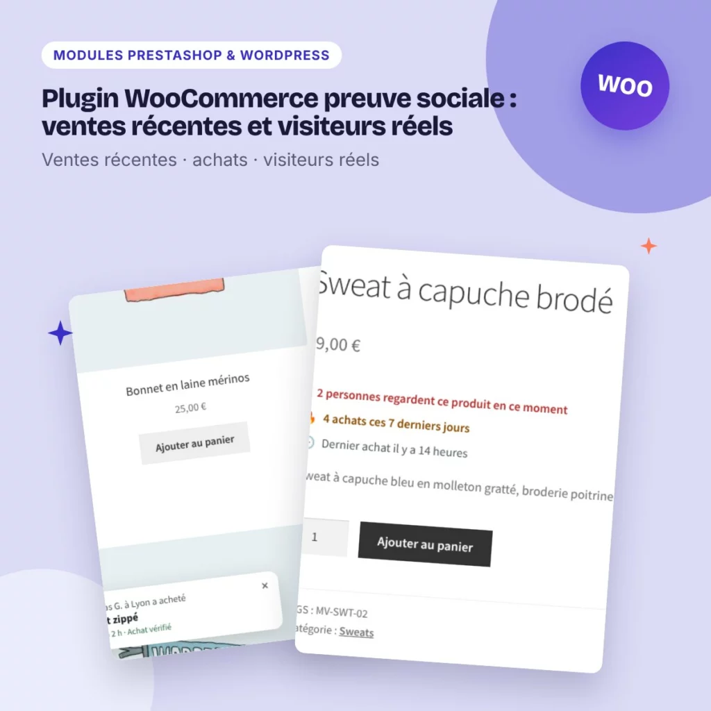Plugin WooCommerce preuve sociale : ventes récentes et visiteurs réels