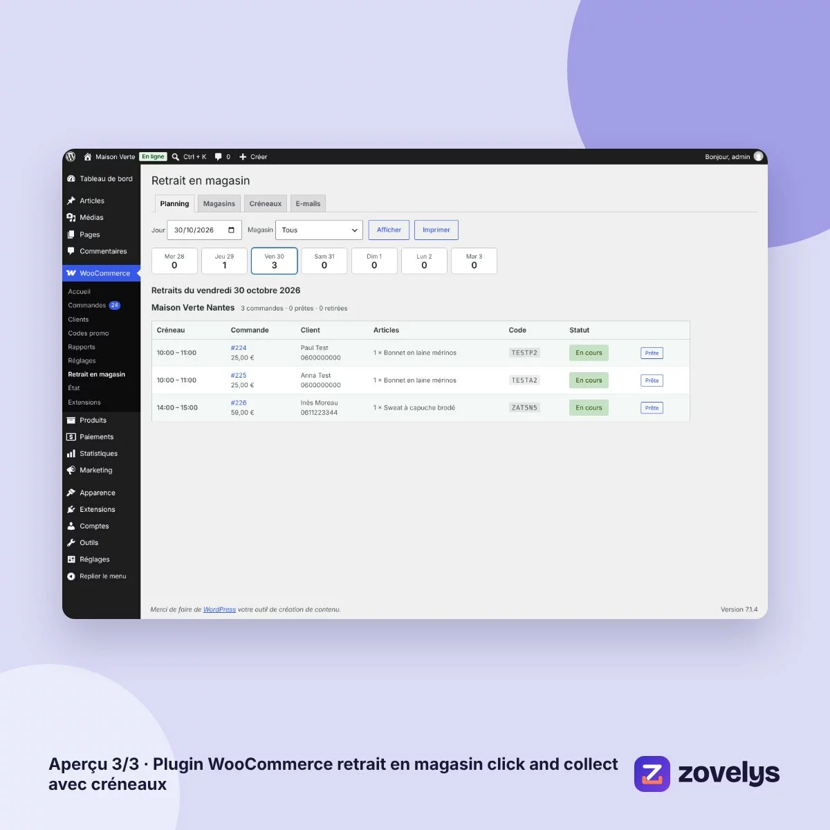 Plugin WooCommerce retrait en magasin click and collect avec créneaux – aperçu 3