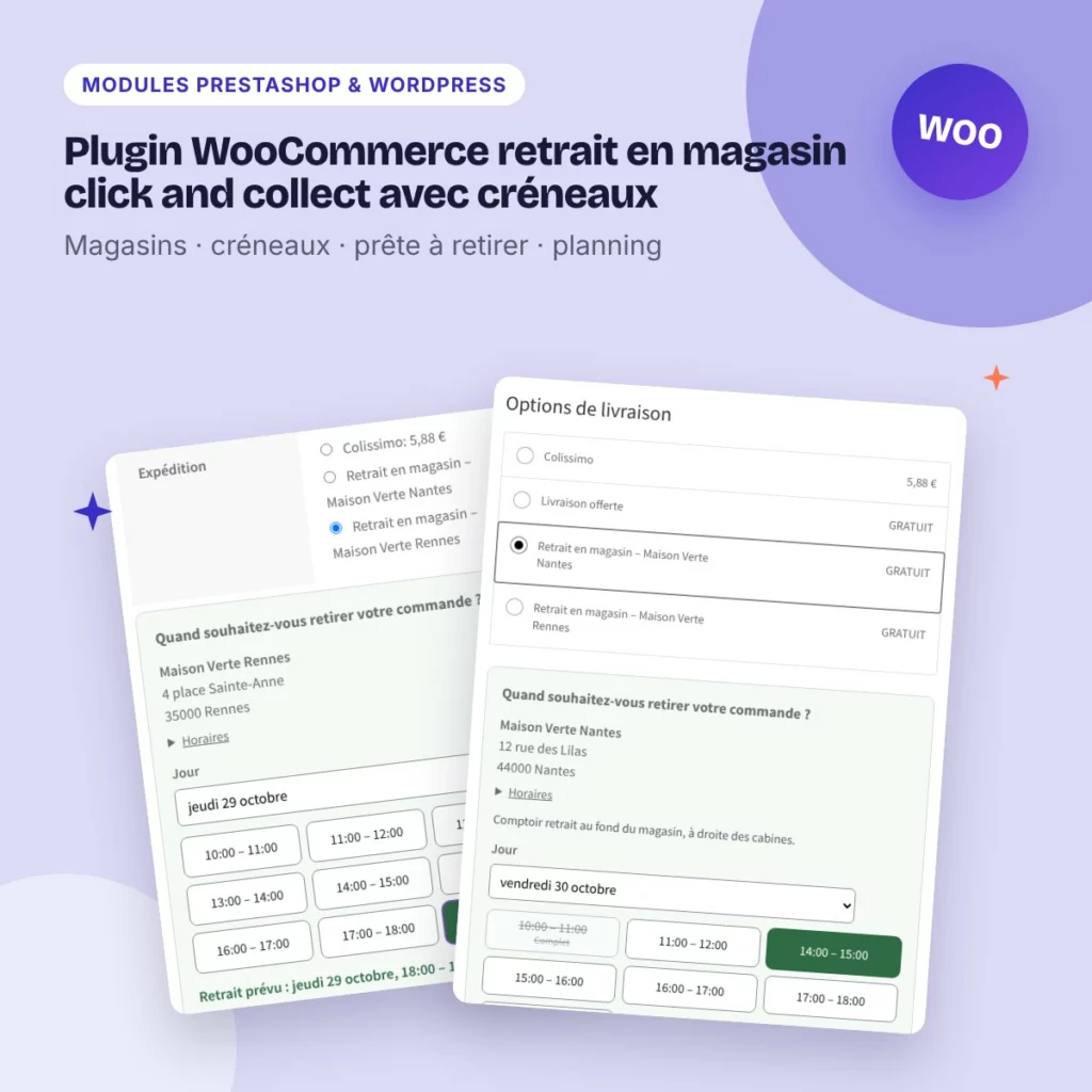 Plugin WooCommerce retrait en magasin click and collect avec créneaux