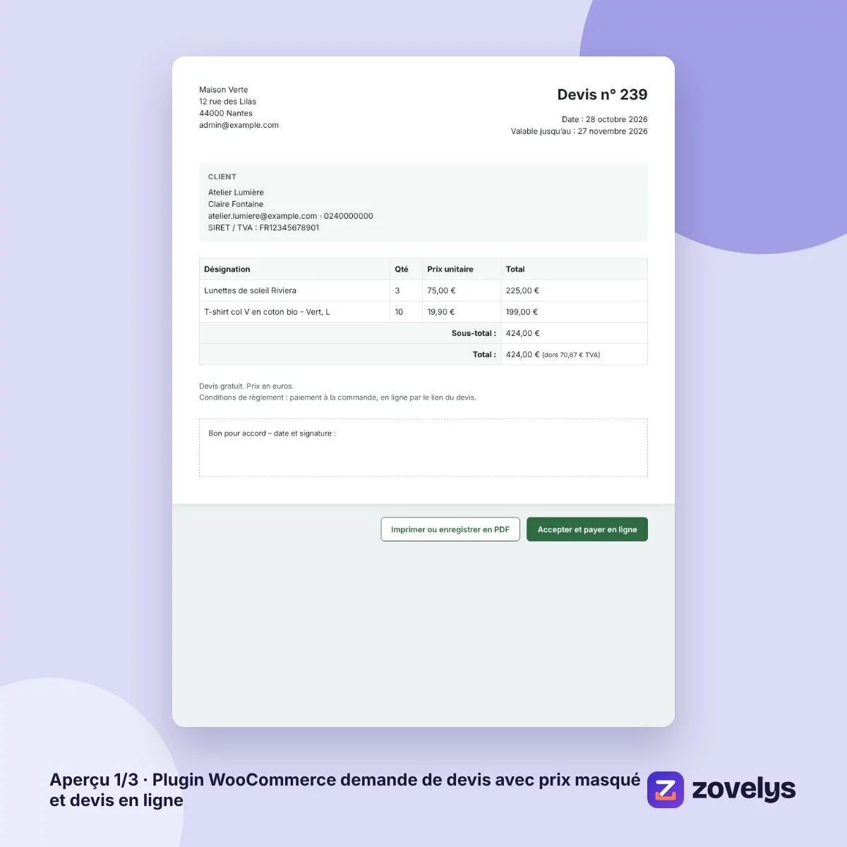 Plugin WooCommerce demande de devis avec prix masqué et devis en ligne – aperçu 1