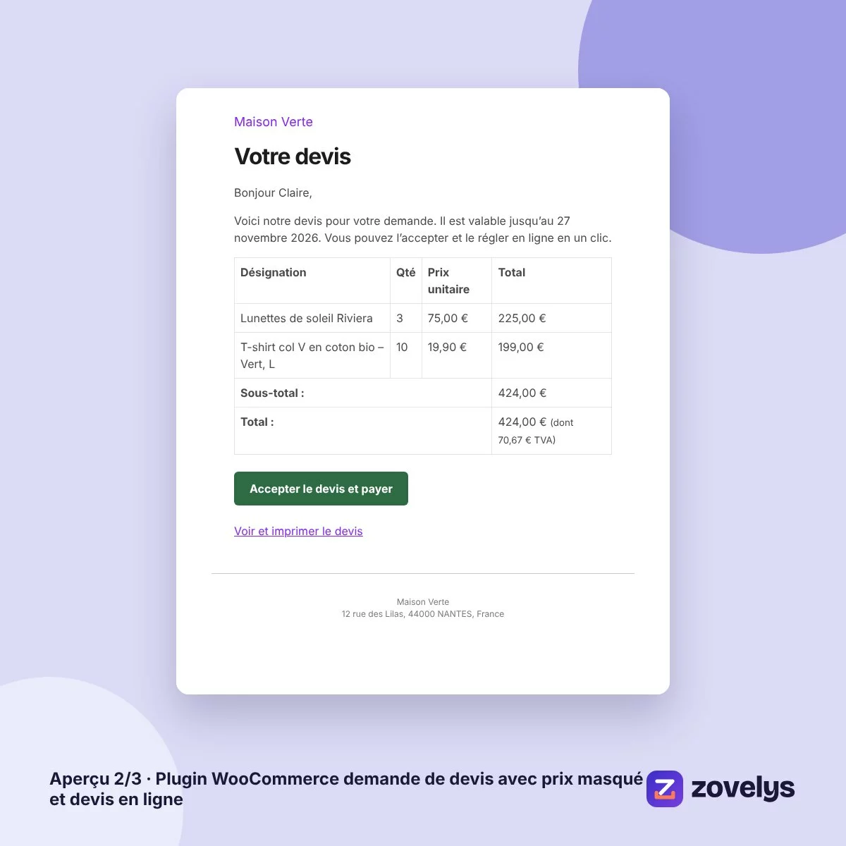 Plugin WooCommerce demande de devis avec prix masqué et devis en ligne – aperçu 2